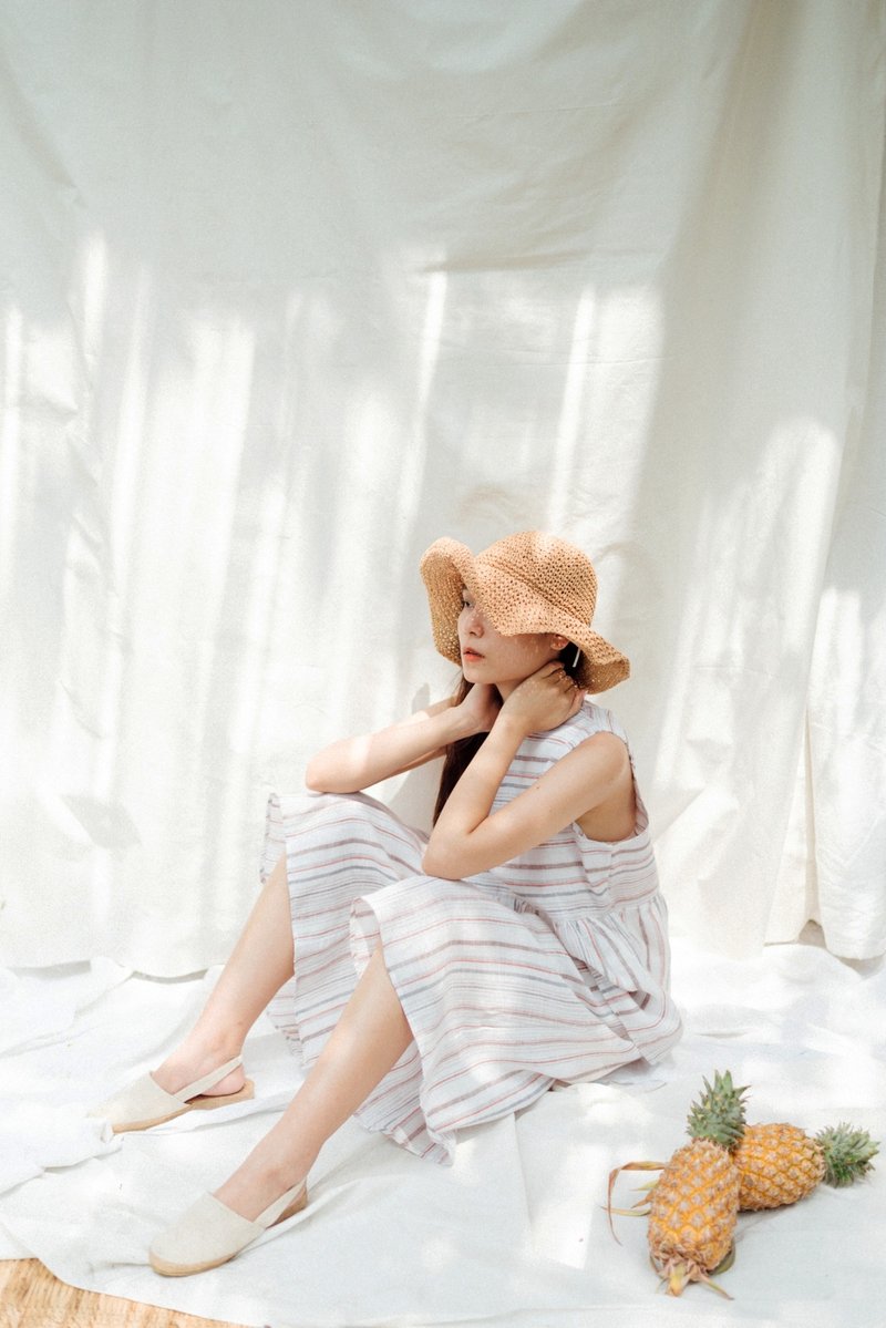 Good Mood Set (Top & Pants) - White stripe - 女上衣/長袖上衣 - 棉．麻 白色