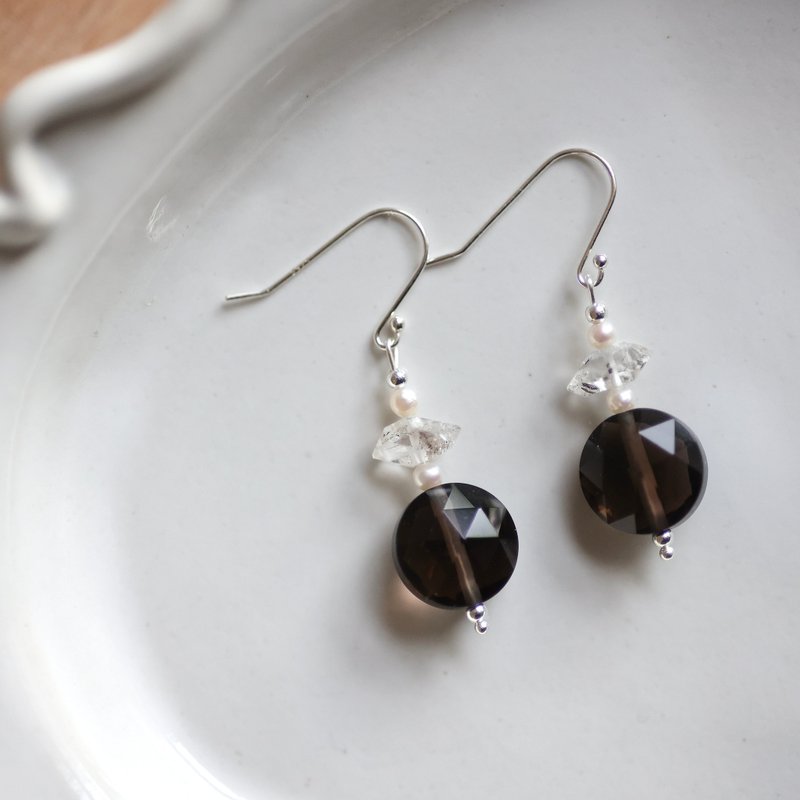 銀嶺茶水晶閃靈純銀耳環　可改耳夾 - 耳環/耳夾/耳骨夾 - 半寶石 多色