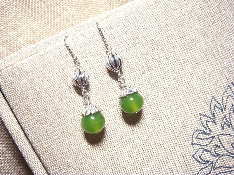 Grapefruit forest glass-lotus leaf green-retro style- (clip type can be changed separately) - สร้อยคอ - กระจกลาย สีเขียว