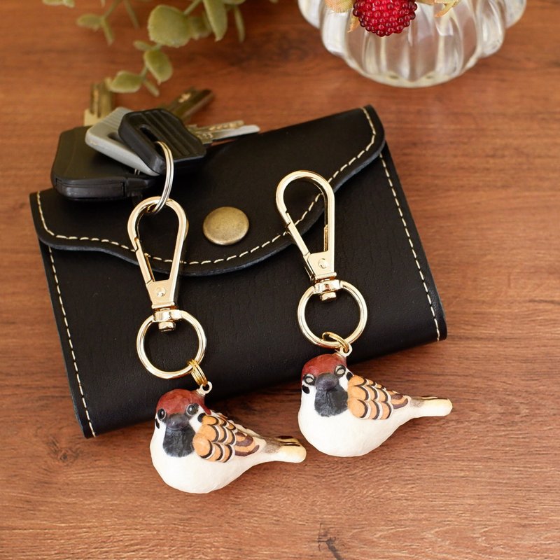 Washi Accessory Keychain Sparrow Bird Backyard Bird Ornithology - ที่ห้อยกุญแจ - วัสดุอื่นๆ สีนำ้ตาล
