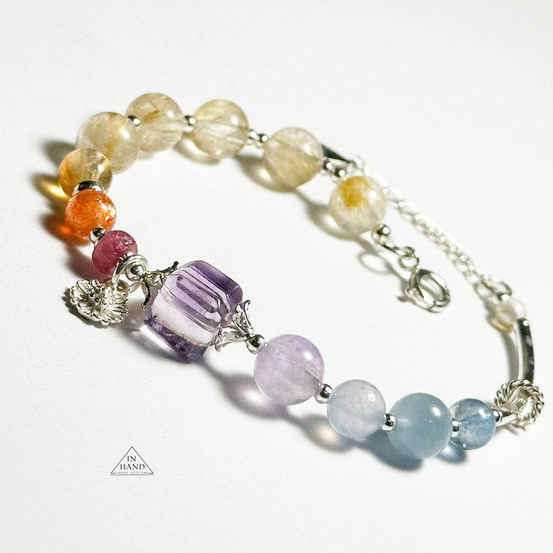 凡爾賽花園-鈦晶.紫水晶-純銀設計款 - 手鍊/手環 - 銀 黃色