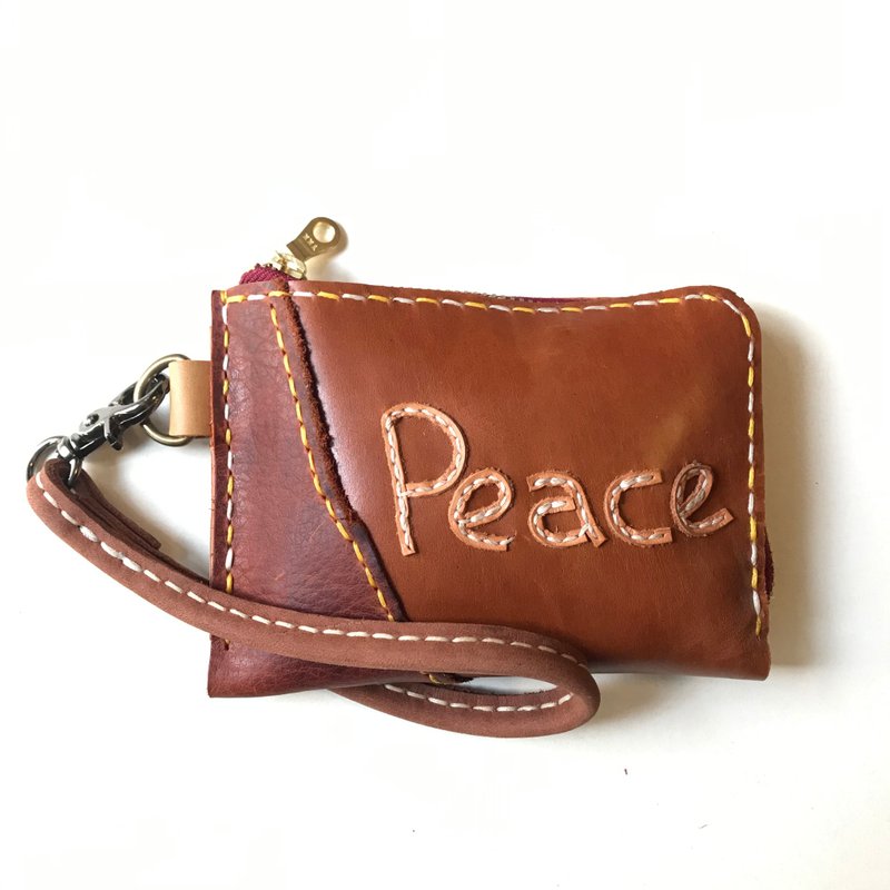 Peace L leather zipper bag million hand bag sniffing leather hand-made - กระเป๋าสตางค์ - หนังแท้ สีนำ้ตาล