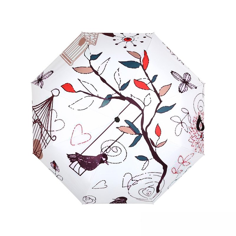 【德國kobold酷波德】抗UV-小鳥鞦韆-超輕巧-按摩手把-遮陽防曬傘-三折傘-白色 - 雨傘/雨衣 - 其他材質 白色