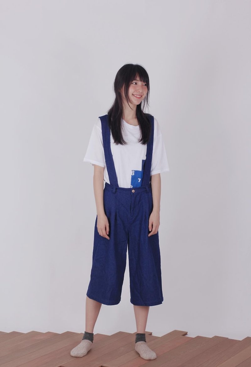 Denim bib wide-leg pants with removable straps - Overalls & Jumpsuits - Cotton & Hemp Blue