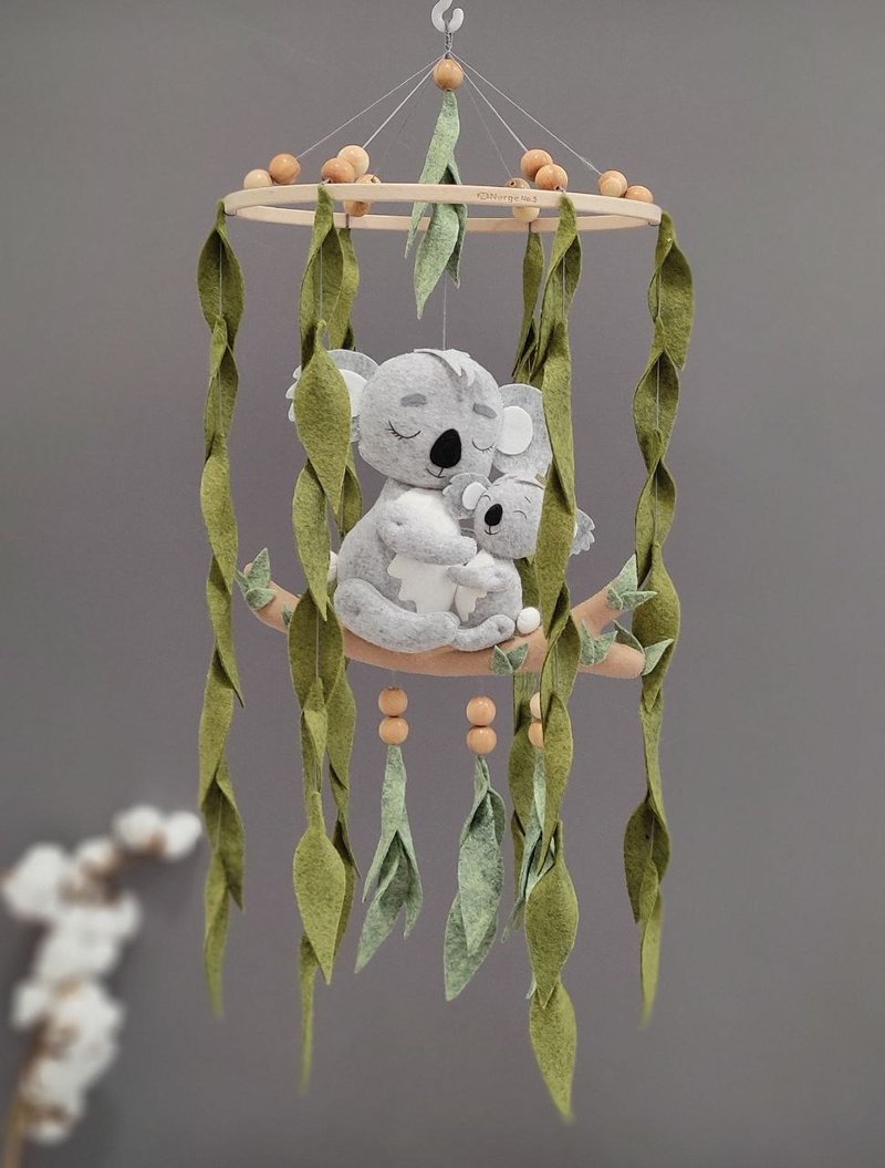Koala baby mobile crib Felt mobile musical Jungle mobile Nursery mobile cot Girl - 寶寶/兒童玩具/玩偶 - 其他材質 綠色