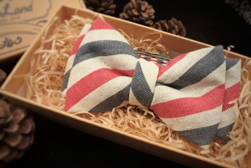 Birdddland original handmade bow tie American retro IvyStyle striped two-color optional gift - หูกระต่าย/ผ้าพันคอผู้ชาย - ผ้าฝ้าย/ผ้าลินิน หลากหลายสี