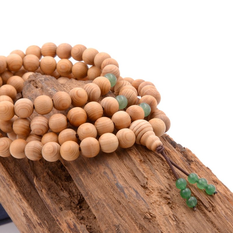 Taiwanese cypress wood bracelet | 108 8mm solid wood beads-green style - สร้อยข้อมือ - ไม้ สีทอง