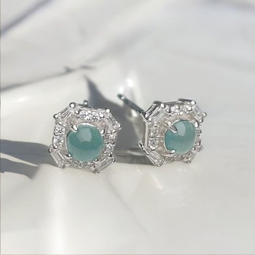 瓔珞珠寶盒 E.L.Jewelry Box 冰種天空藍翡翠蛋面耳釘925純銀 | 天然翡翠A貨 | 送禮