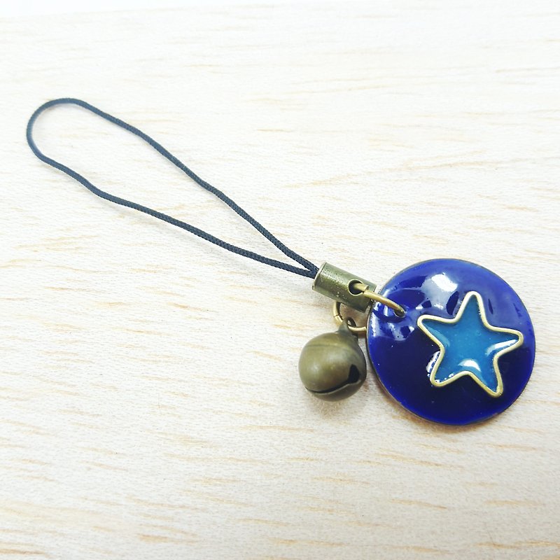 P6-聖誕琺琅款(深藍+淡藍)-可敲字吊飾-黃銅吊飾-附贈錀匙圈扣環 - 鑰匙圈/鎖匙扣 - 其他金屬 多色