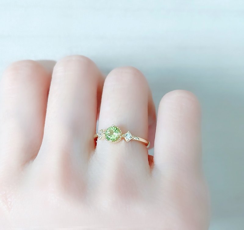 質感超好-橄欖石純銀鍍14K金戒指-8月誕生石 - 戒指 - 水晶 綠色