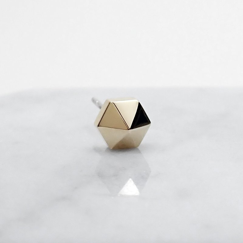 [One-sided style] - Crazy Geometry | Minimalist 6mm hexagonal pyramid Bronze+ 925 sterling silver earrings - Earrings & Clip-ons - Copper & Brass Gold