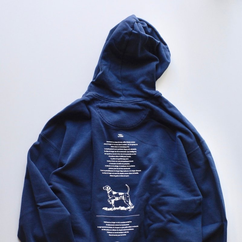 เสื้อฮู้ดดี้ฟอกสีวินเทจ สีน้ำเงินเข้ม ทรงหลวม ลายสุนัขเลี้ยงแกะ - เสื้อฮู้ด - ผ้าฝ้าย/ผ้าลินิน สีน้ำเงิน