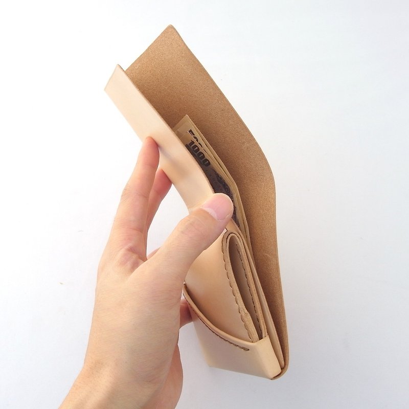 Mini Wallet using  Leather (Undyed) 【chotof/ちょとふ】#for right-handed #hand-sewn - Wallets - Genuine Leather Brown