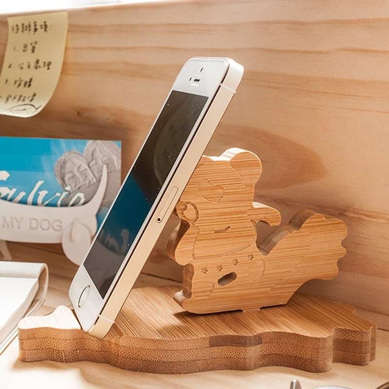 [Customized gift] Panda Yuanzi panda / iPhone Android customized mobile phone holder - ที่ตั้งมือถือ - ไม้ไผ่ สีนำ้ตาล