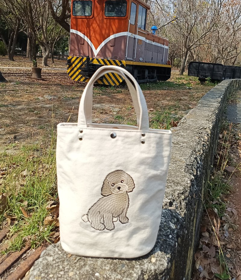 Poodle white VIP embroidered small handbag embryo cloth bag handbag - Handbags & Totes - Cotton & Hemp 