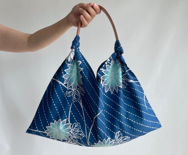 Unique | Single layered AZUMA bag -YUKATA fabric, Blue with light