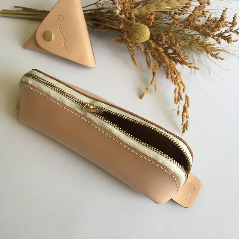 Primary color simple pencil case/handmade/leather/texture/textile/design/pen case/portable - Pencil Cases - Genuine Leather 
