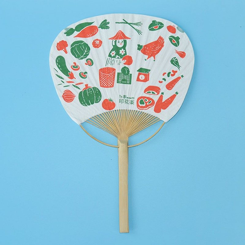 Moon-Shaped Fan / Food Market / Vegetable Red & Green - Fans - Bamboo Red