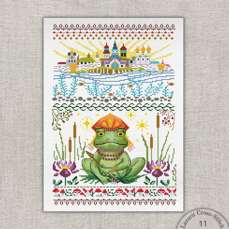 Princess Frog - Slavic fairy tales - Magical animals cross stitch, pattern, moti - 其他數位商品 - 其他材質 