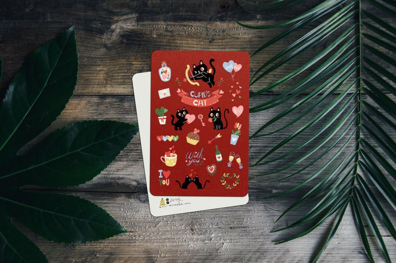 獨家 -邱比特貓明信片 - 卡片/明信片 - 紙 紅色