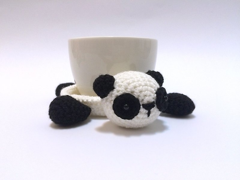 Aprilnana_office worker healing small panda woven coaster panda small object tray - ที่รองแก้ว - วัสดุอื่นๆ ขาว