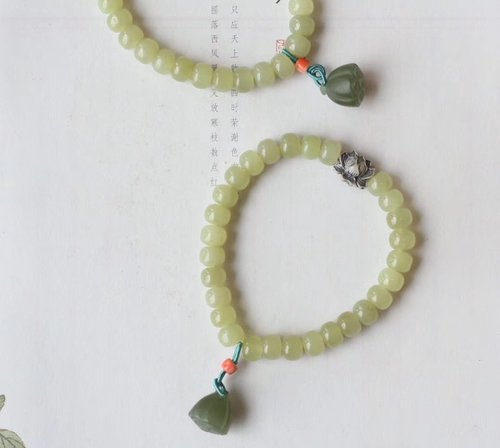 Angel's tears 天使之淚 Jewelry Design 5mm天然和田玉 /和闐玉-晴水玉 純銀蓮花粉珊瑚設計單圈手串手鍊
