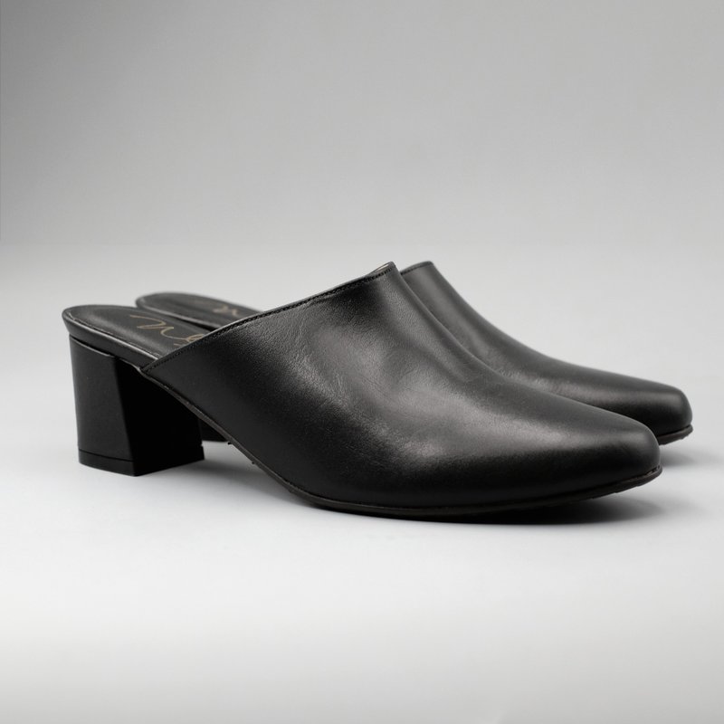 Mules Heels (極致黑) Black 中高跟穆勒 | WL - 高跟鞋/跟鞋 - 真皮 黑色