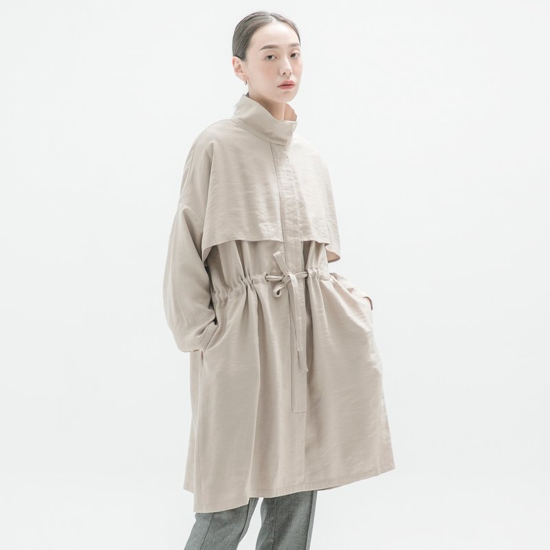 Flutter_Flutter coat coat_9AF305_khaki - เสื้อสูท/เสื้อคลุมยาว - เส้นใยสังเคราะห์ สีกากี