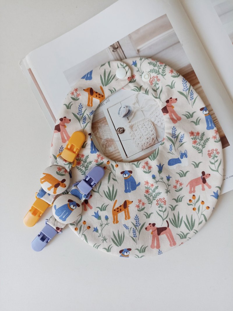 【5日以内発送】出産祝い 子犬 ベビービブ 万能クリップ - スタイ - コットン・麻 多色