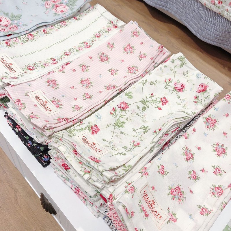 丹麥GreenGate  pale pink & white 茶巾 / 共5款 - 茶壺/茶杯/茶具 - 棉．麻 多色