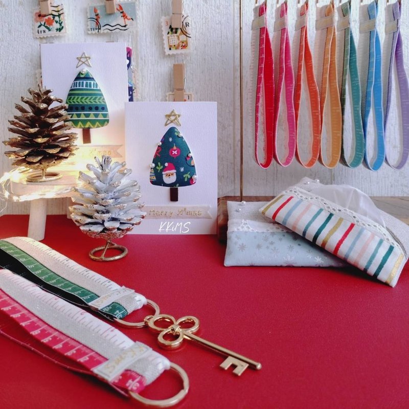現貨!【KHD/手拎帶鑰匙圈】聖誕風格 彩虹 彩色 量尺 金蔥 - 鑰匙圈/鑰匙包 - 棉．麻 多色