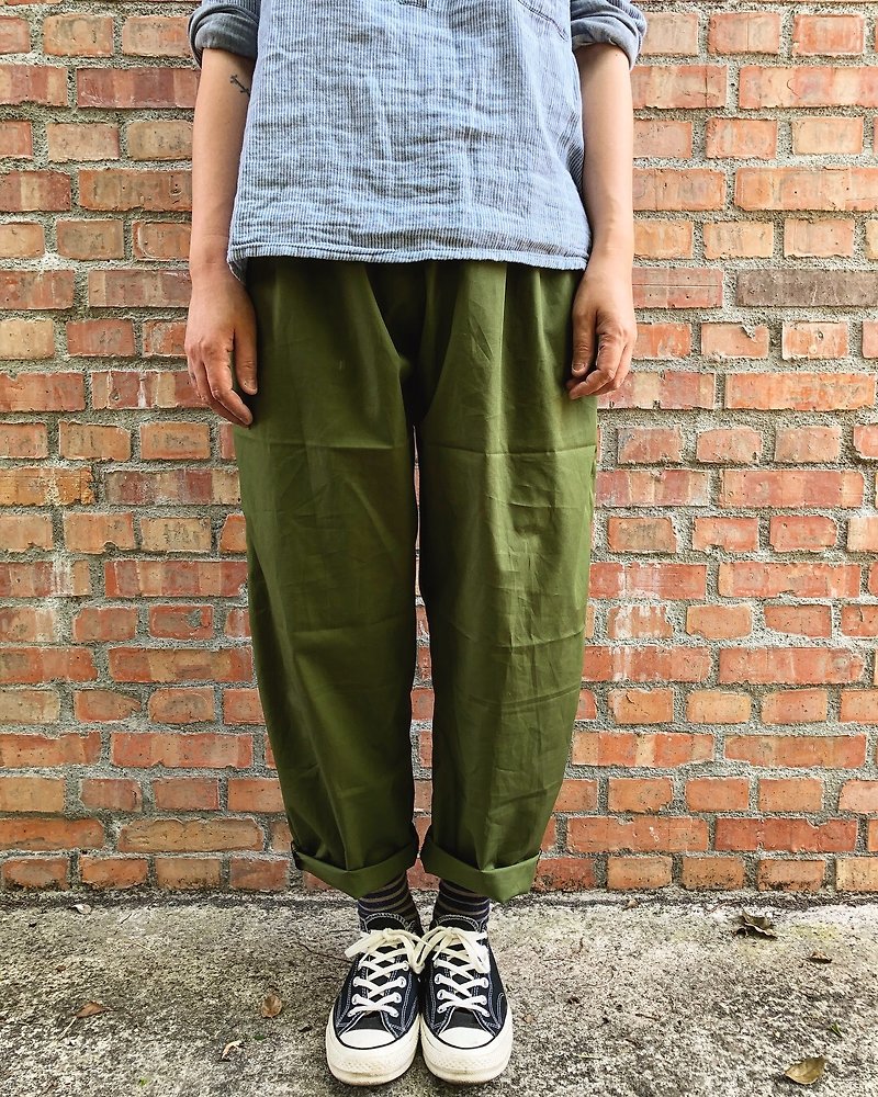 Lightweight Cool Small Tube Reverse Pants - กางเกงขายาว - ผ้าฝ้าย/ผ้าลินิน สีเขียว