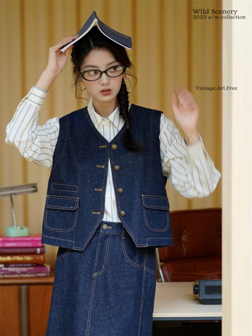 ジャケット・アウター n.hoolywood indigo denim down vest 40 Highway Jeans Blue Denim Jacket Cropped Vest Women's Juniors