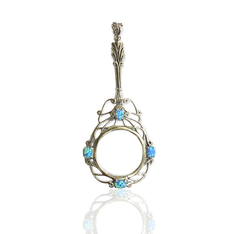 Magnifying Glass Loop Pendant with Blue Gilson Opal 925 Sterling Silver - อื่นๆ - เงินแท้ สีเงิน