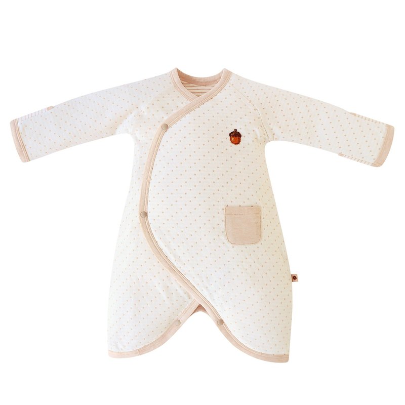 [SISSO Organic Cotton] Milk Tea Small Pinecone Double Woven Butterfly Outfit 3M 6M - เสื้อยืด - ผ้าฝ้าย/ผ้าลินิน สีนำ้ตาล