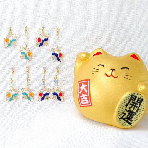 LIWEN 李溫．日本飾品專門店 l和風系列 l 富士山珍珠扇子耳環/不對稱款設計/ 純鈦針 / 可改夾