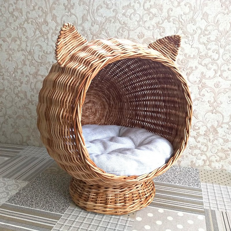 Paper Other Furniture Brown - Wicker house for a cat. Cat basket. Round pet bed. Interior house for a pet.