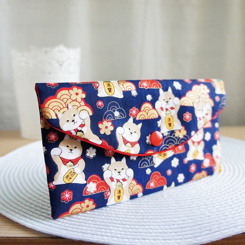 Lovely [bronzing Lucky Fortune Shiba Inu bag, passbook sets, cash pouch] blue - Chinese New Year - Cotton & Hemp Blue