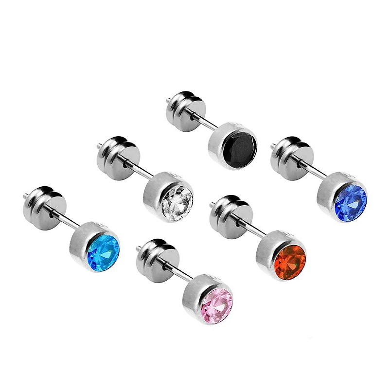 【Single】Minimalist Crystal Diamond Pure Titanium Ear Acupuncture Five Colors Optional Two Titanium Stickers - ต่างหู - เครื่องเพชรพลอย หลากหลายสี