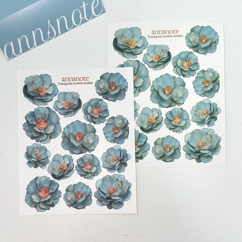 Turquoise Flower Sticker 2 Colors MIX (anns note) vintage - 貼紙 - 紙 藍色