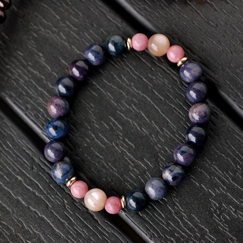 Rose Stone*Cat's Eye Moonstone*Blue Line Stone Bracelet - Bracelets - Crystal Purple