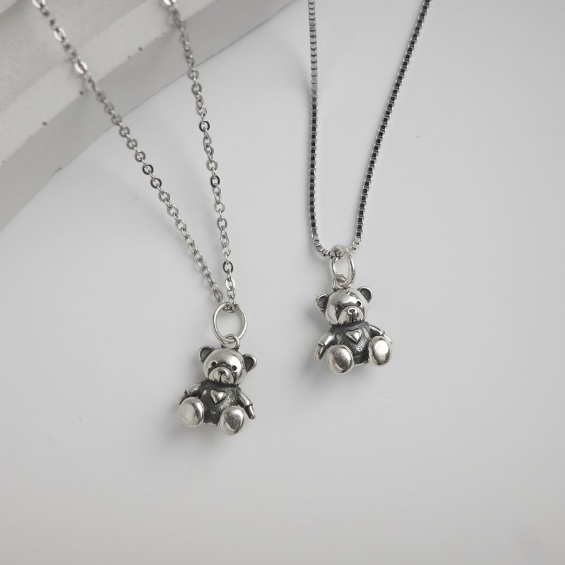 Customizable chain change possible | 925 sterling silver bear necklace retro bear choker Valentine's Day gift - Necklaces - Sterling Silver Silver