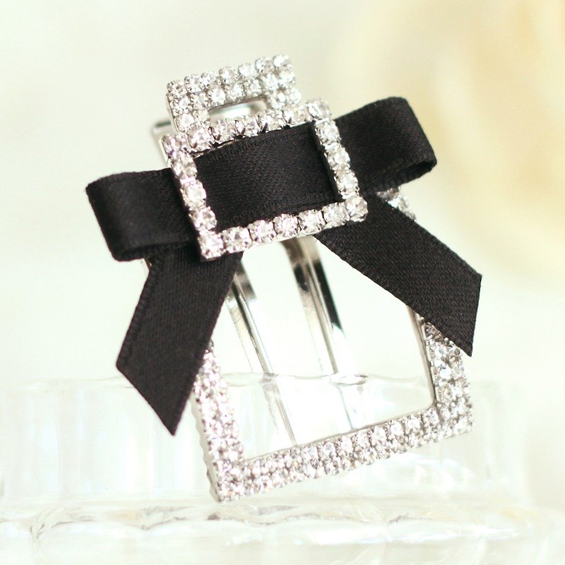 Rhinestones Buckle Square Shape Hair Clip - Hair Accessories - Other Metals Black