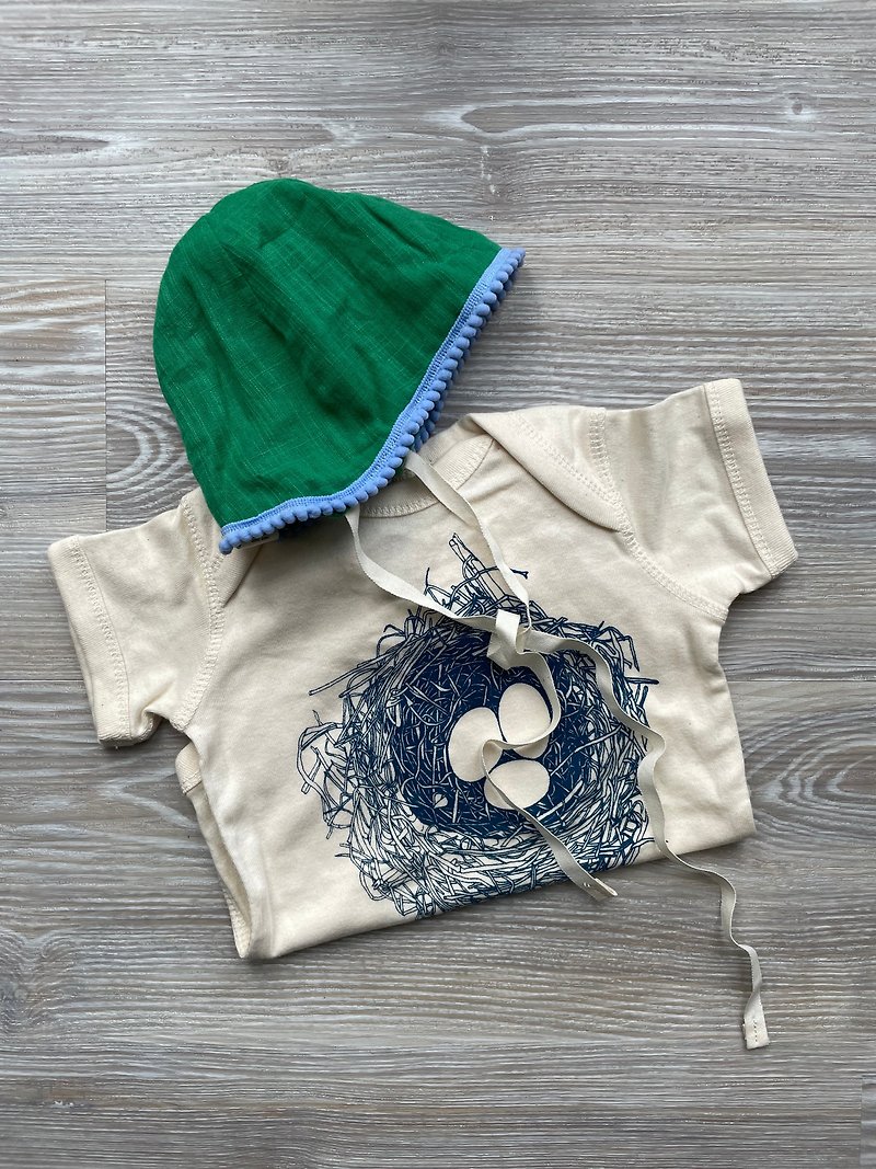 Bonbies organic cotton jumpsuit / Japanese cotton double-sided double-sided gauze hat is suitable for 6-12 months - ของขวัญวันครบรอบ - ผ้าฝ้าย/ผ้าลินิน ขาว