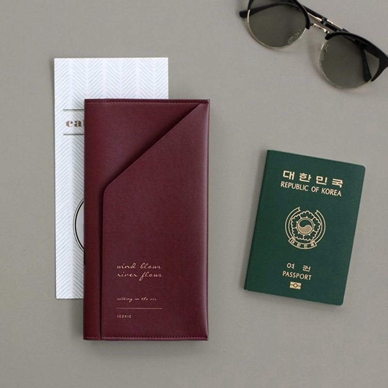 ICONIC gold buckle half-fold passport long clip - Bogen Red, ICO52576 - Passport Holders & Cases - Faux Leather Red