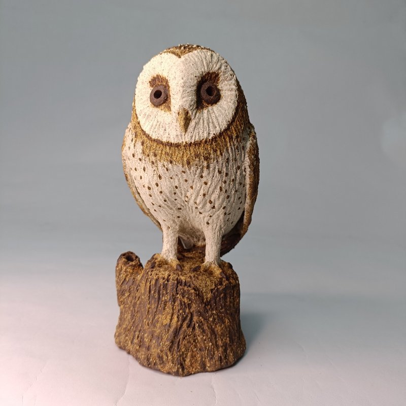 迷你版擬真貓頭鷹-東方草鴞/陶藝品/生態/原創 - 擺飾/家飾品 - 陶 