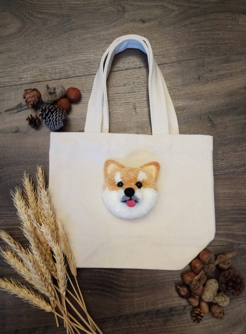 Shiba Inu Hair Ball Pet Dog Canvas Bag - กระเป๋าถือ - ขนแกะ สีส้ม