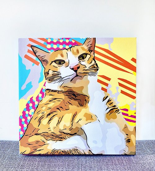 Drawme Wow 方25x25cm 客製化設計寵物 人像 似顏繪無框畫 藝術 pop art 貓肖