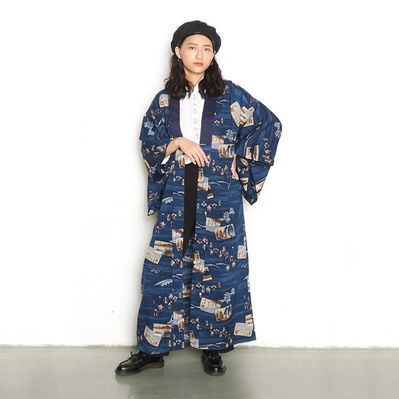 Characteristic traditional dyeing and printing. Japanese long vintage kimono jacket - Women's Casual & Functional Jackets - Cotton & Hemp Multicolor