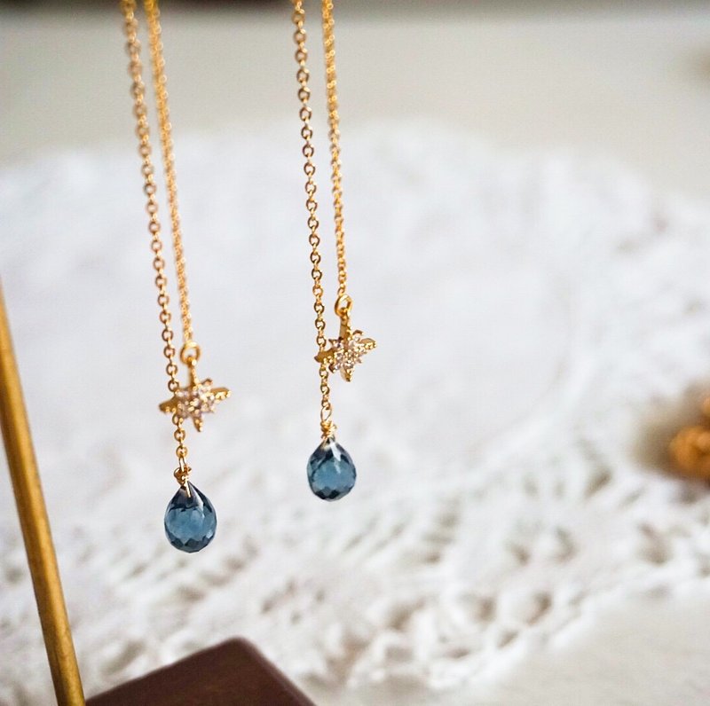 Starry Night London Blue Quartz 2Way Pierce Ear Thread festaria style - ต่างหู - เครื่องประดับพลอย 